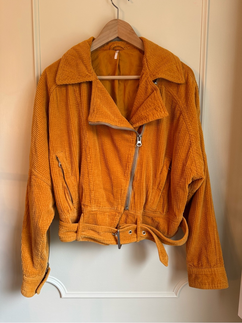 Free People Corduroy Moto Jacket in Mustard Yellow
